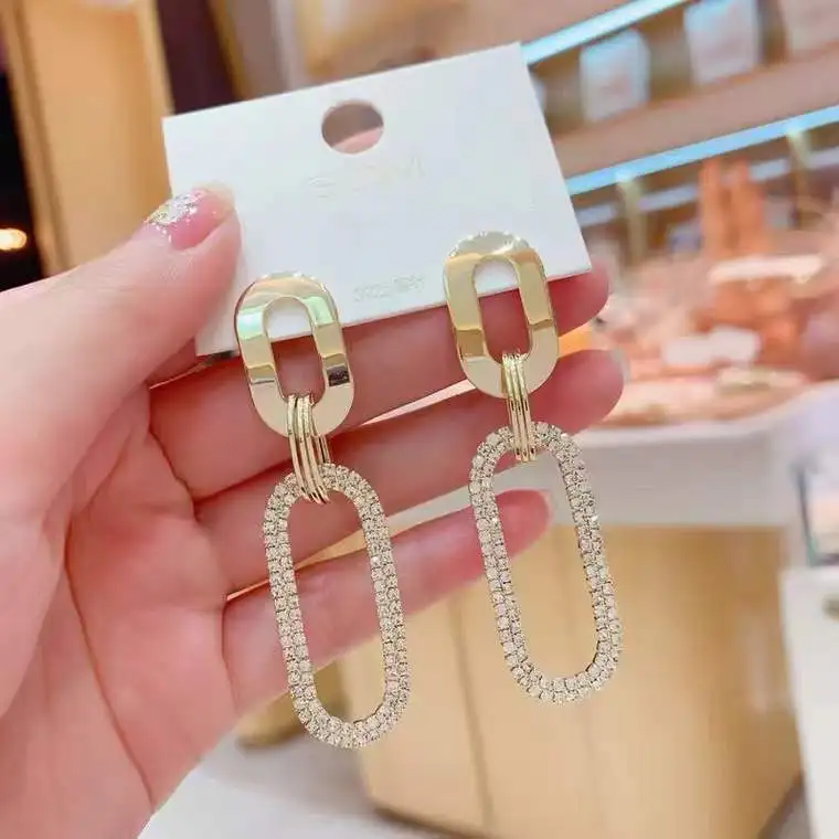 Fashion Geometric Crystal Oval Drop Earrings Creativity Rhinestonee Multi Circle Ellipse Dangle Earings For Women Party Jewelry