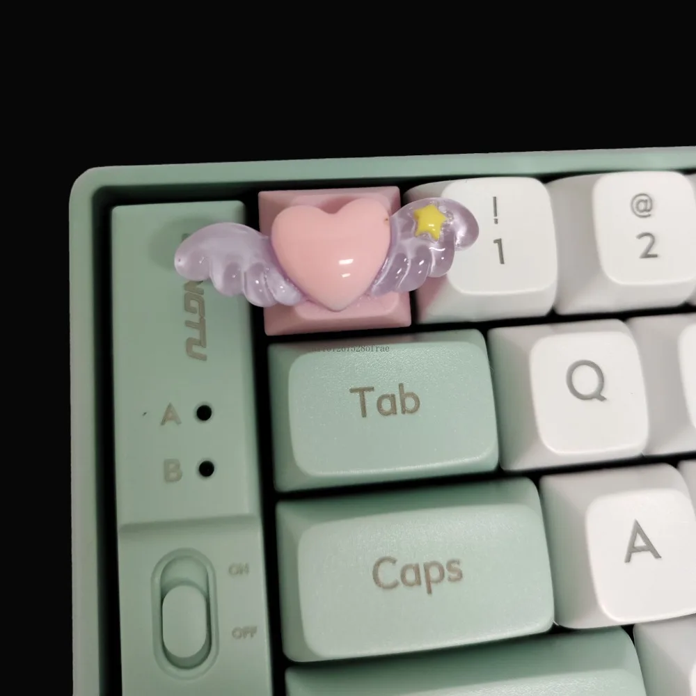 Cute Heart Wing ESC Keycaps For Cherry Profile MX Switch Mechanical Keyboard Key Caps Office Game Accessories Girl Friend Gift
