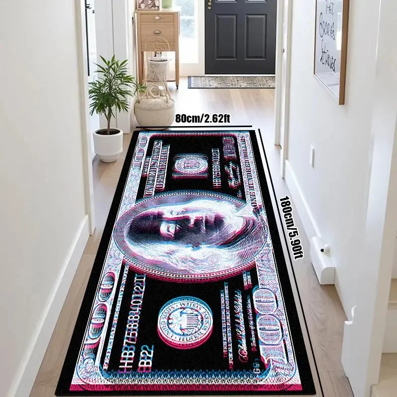 VIKAMA 3D Glitch 100 Dollar Bill Runner Rug Non Slip Washable Hip Hop Long Floor Mat Entrance Hallway Bedroom Bar Home Decor