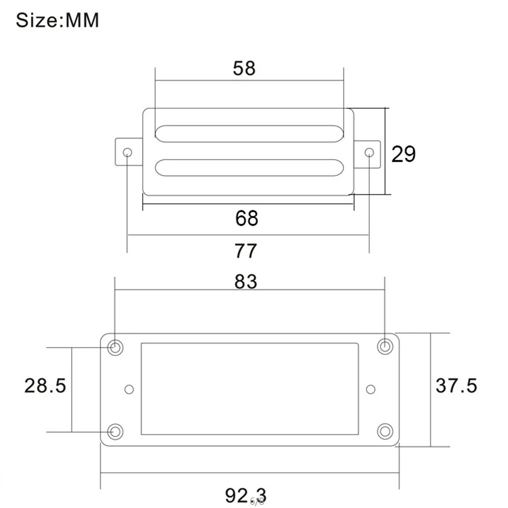 2 linhas 68x29mm mini captador humbucker de guitarra elétrica com estrutura de metal para guitarra lp cromado, pescoço