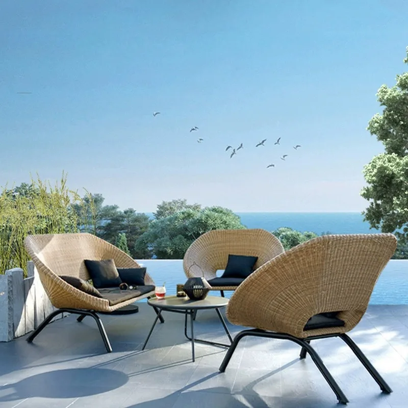 Outdoor Rattan Sofa Combination Courtyard Garden Leisure Rattan Chair Open-air Balcony Simple Recliner Bed And Breakfast Outdoor
