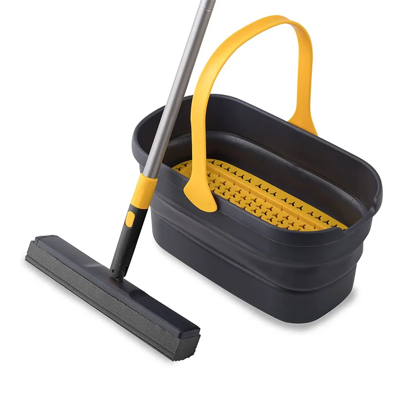 

Mop and Bucket with Wringer Set Sponge Mop and Collapsible Bucket Kit for Home Commercial Tile Floor Bathroom Garage Cleaning