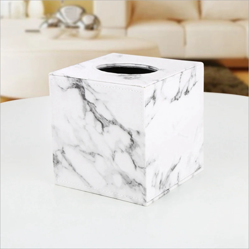 3X Marble Square Square Tissue Box PU Leather Roll Paper Holder Toilet Paper Box Napkin Paper Box Cover Locker Towel Box