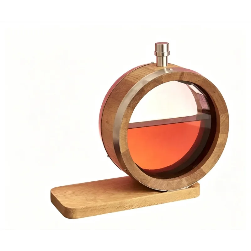 Wooden Wine Barrel Ornament | Creative Transparent Display for Red Wine & Baijiu, Solid Wood Home Bar Decor