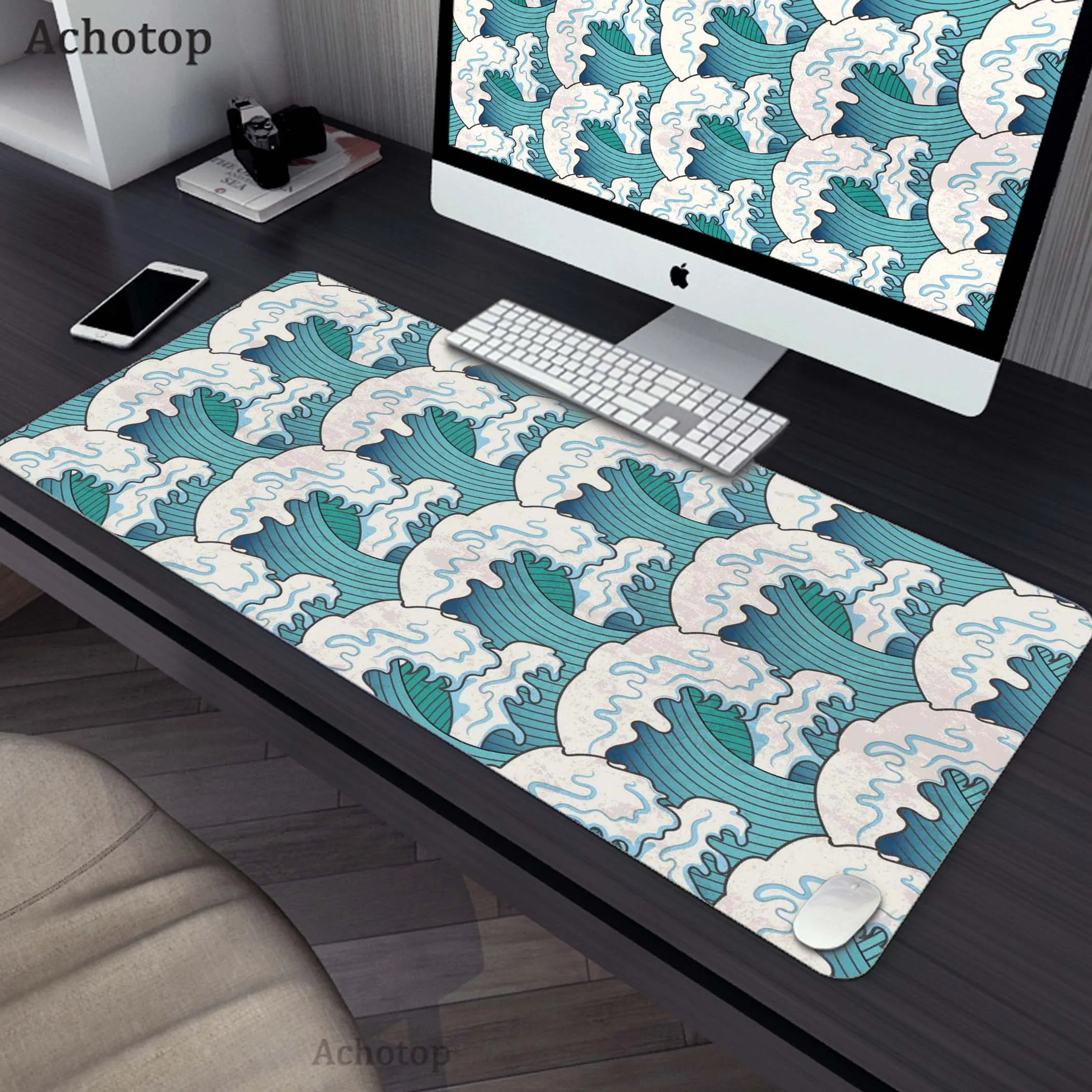 

Mousepad Gamer Mouse Pads Gaming Desk Mat Design Of Sea Wave Pattern Mouse Mat Keyboard Pads Locking Edge Gamer Desk Mat