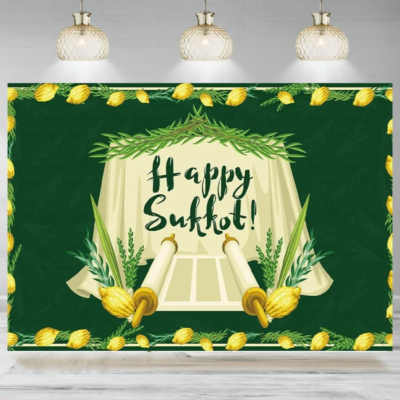 Happy Sukkot Backdrop Photography Banner Hebrew Jewish Lulav Etrog Party Decoration Supplies Background