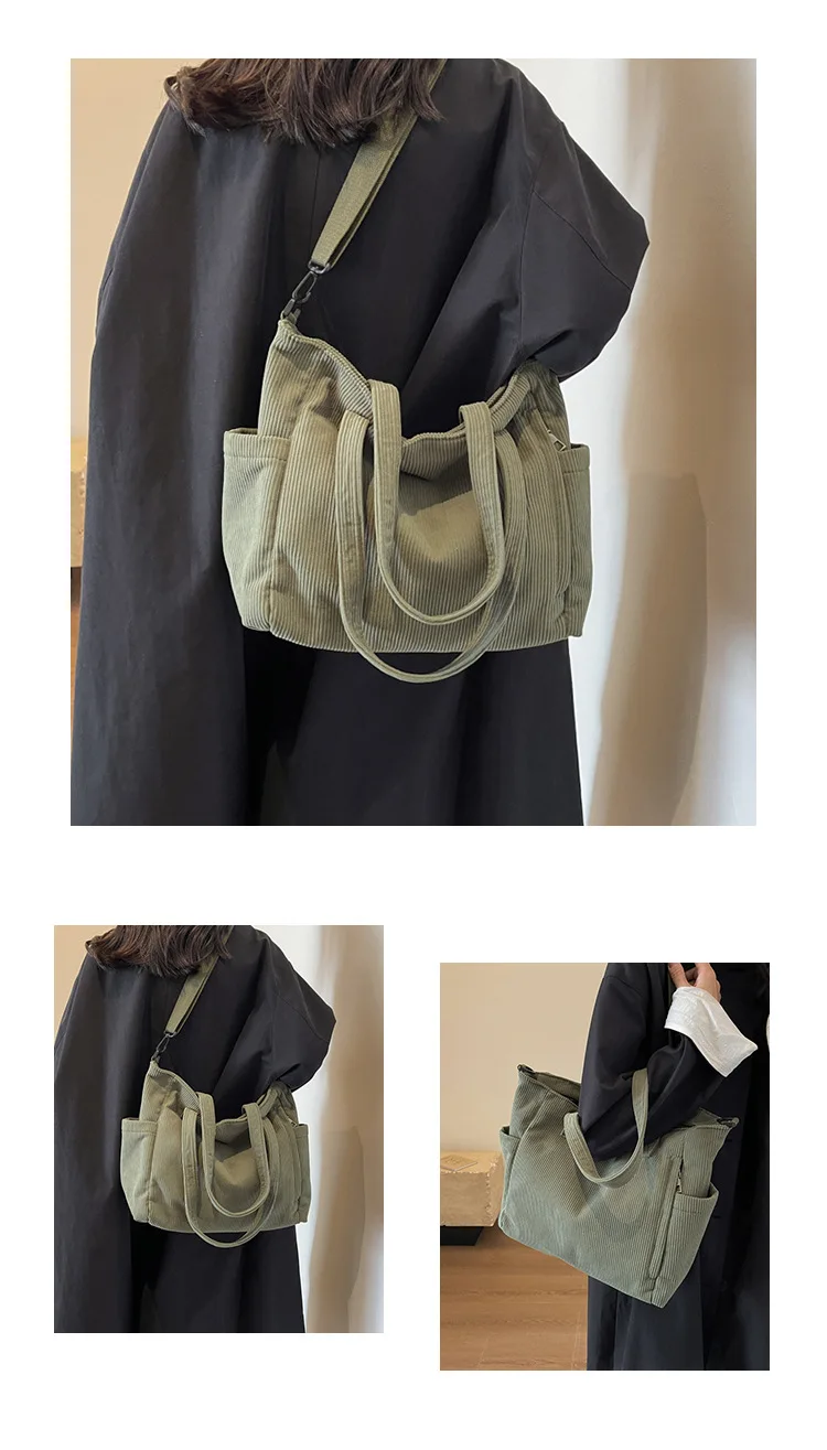 Neue Damen-Umhängetasche aus Cord, große Kapazität, Pendler-Tasche für Arbeit, Uni, tägliche Nutzung, Handtasche, Umhängetasche – Detail 10