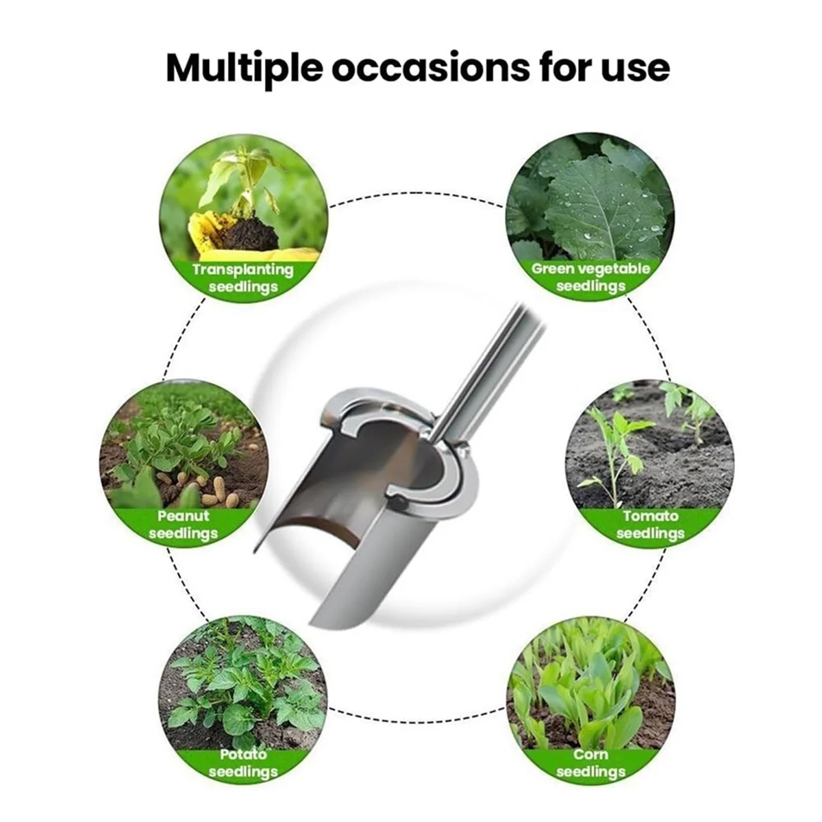 A77I Trapiantatrice per piantine di piante e alberi da frutto, 2024 Nuovi attrezzi da giardino per piantare in acciaio inossidabile con manico lungo portatile