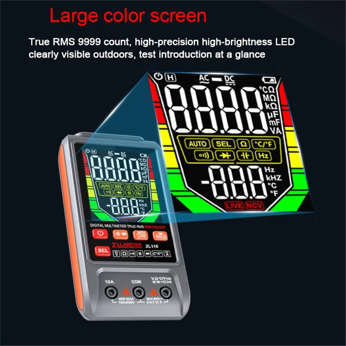 Home Tool Counts USB Charge Digital Multimetro True RMS Range Test AC DC Voltage Capacitance Temp Diode Ohm Hz Meter