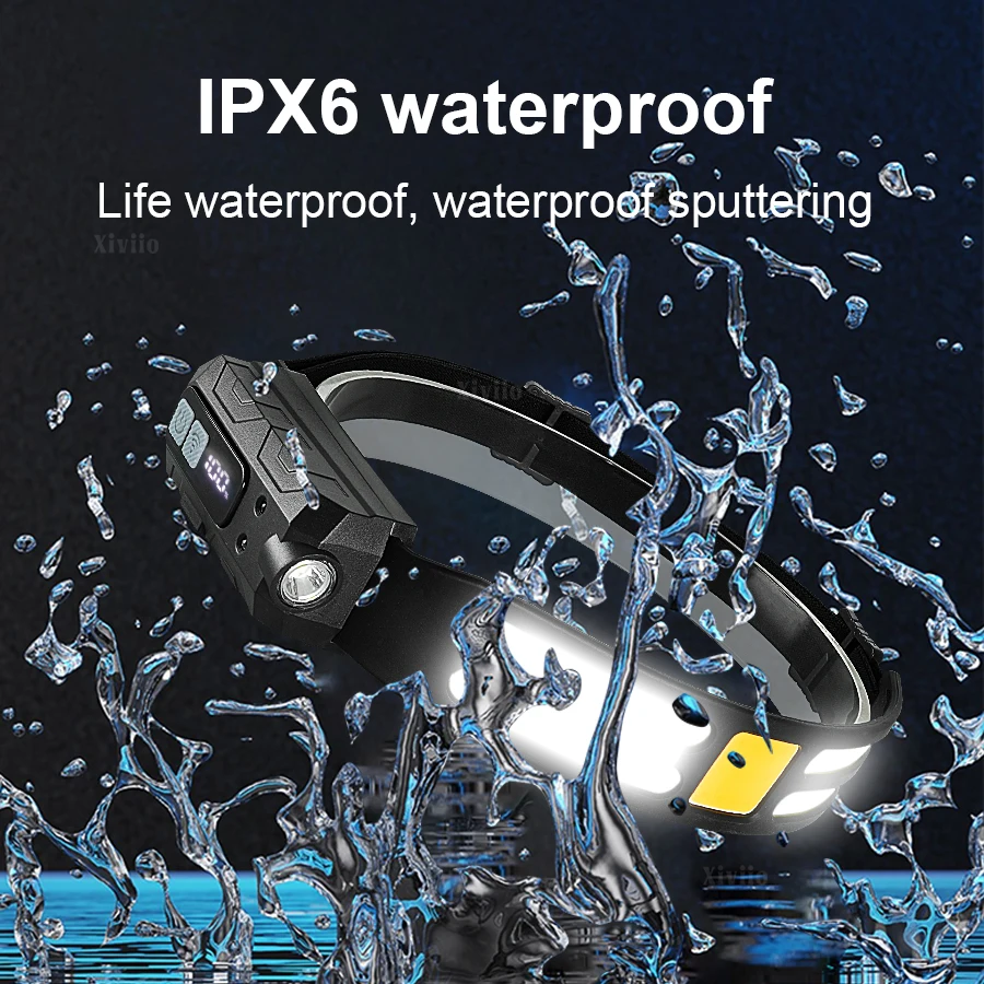 Sensor Headlamp LED Head Flashlight 1200mah Rechargeable Headlight Led Head Torch 5 Modes Fishing Camping Running Front Lantern