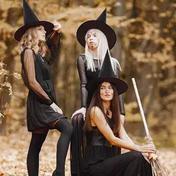 Hot Wholesale 15 PCS / Lot Witch Hats Set Black Halloween Wizard Hat Holidays Cosplay Party Costume Accessories For Adult Kids