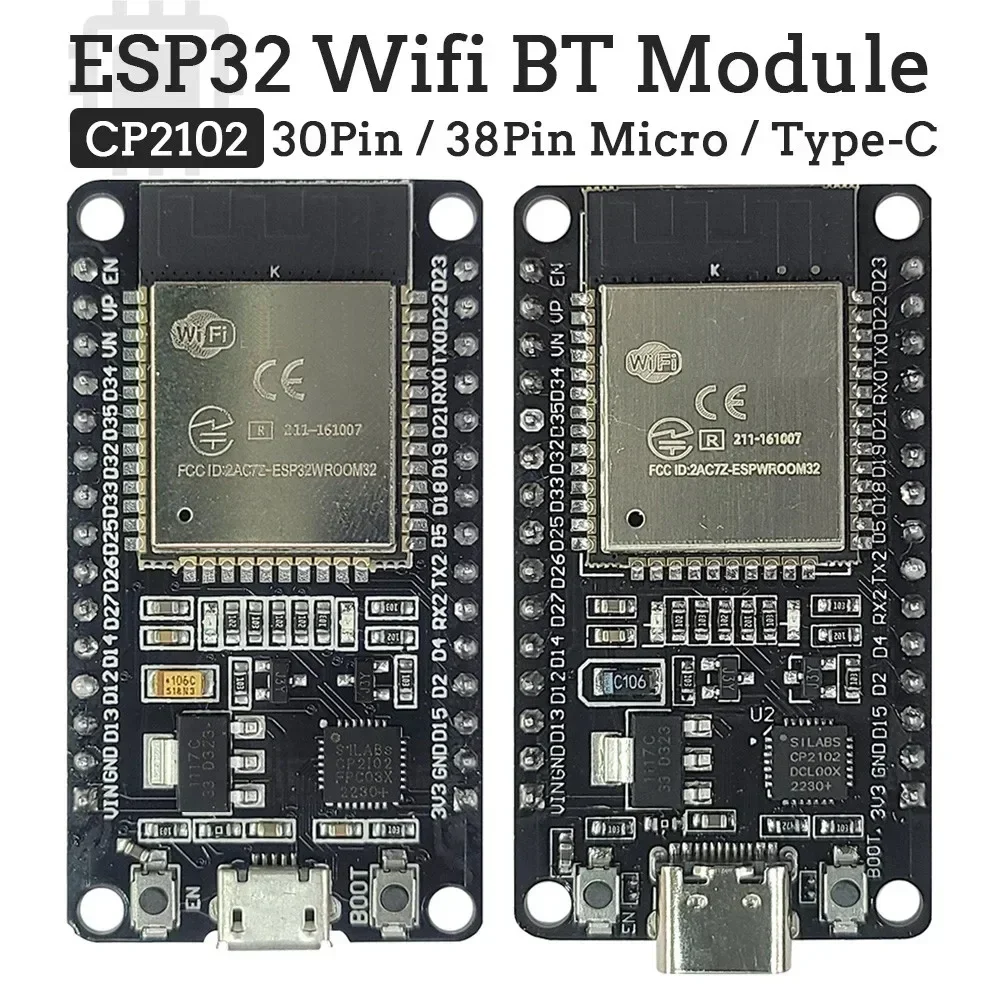Carte de développement ESP32, module WIFI Bluetooth 2.4G, 30 broches, 38 broches, CP2102, Micro Type-C, consommation d'énergie ultra-faible, double cœur ESP-32