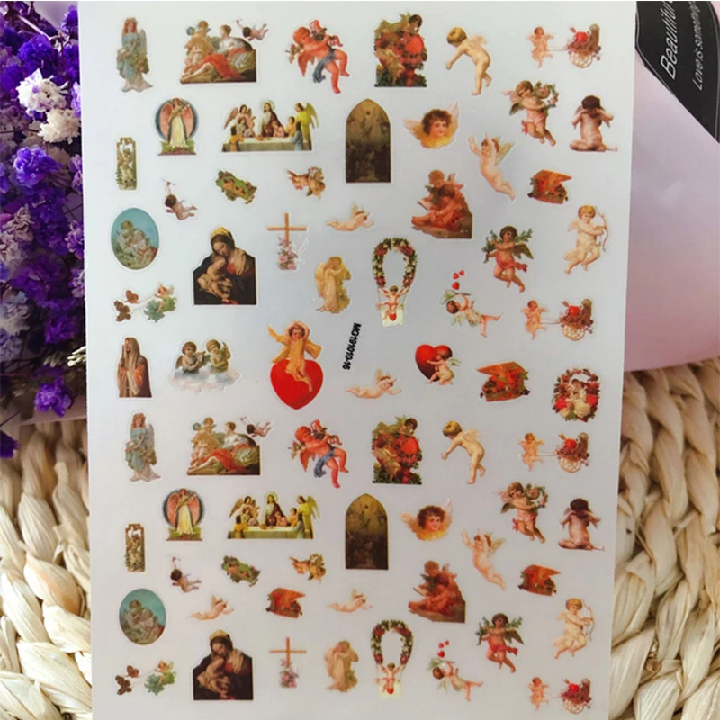 1pcs 3D Virgin Mary Angel Nail Art Sticker Jesus Christ Adhesive Nail Decal Religious Series Slider Manicure Decoration