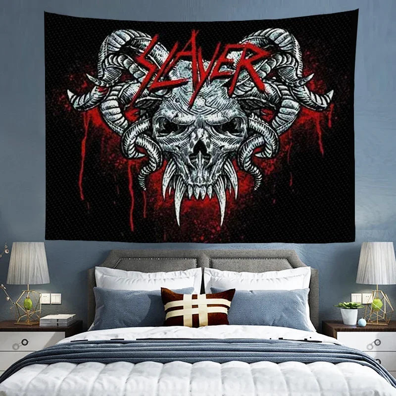 Tapestry Wall Hanging Slayer Band Art Bedroom Decor Music Decoration Headboards Tapestries Home Aesthetic Wallpaper Custom Metal