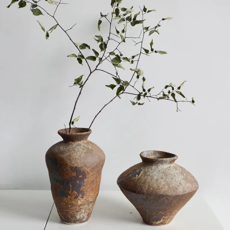 Ceramic Vase Coarse Ceramic Vase Flower Arrangement Retro Handmade Wabi Sabi Style Dry Flowers Zen Flower Arrangement