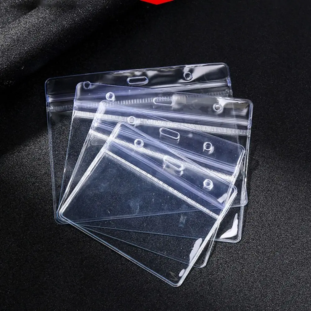 1PC Simple PVC Sealed Card Sleeve Vertical/Horizontal Waterproof Name Card Protector Cover Transparent Employee Card Case