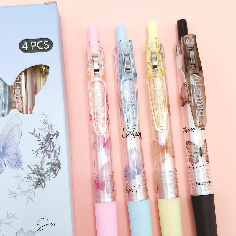 

НОВЫЕ 4 шт., 0,5 мм, гелевая ручка-бабочка ST, наконечник пресс-типа, нейтральные ручки для письма, черные чернила, гладкая ручка для письма, ручка для подписи, школьный офис