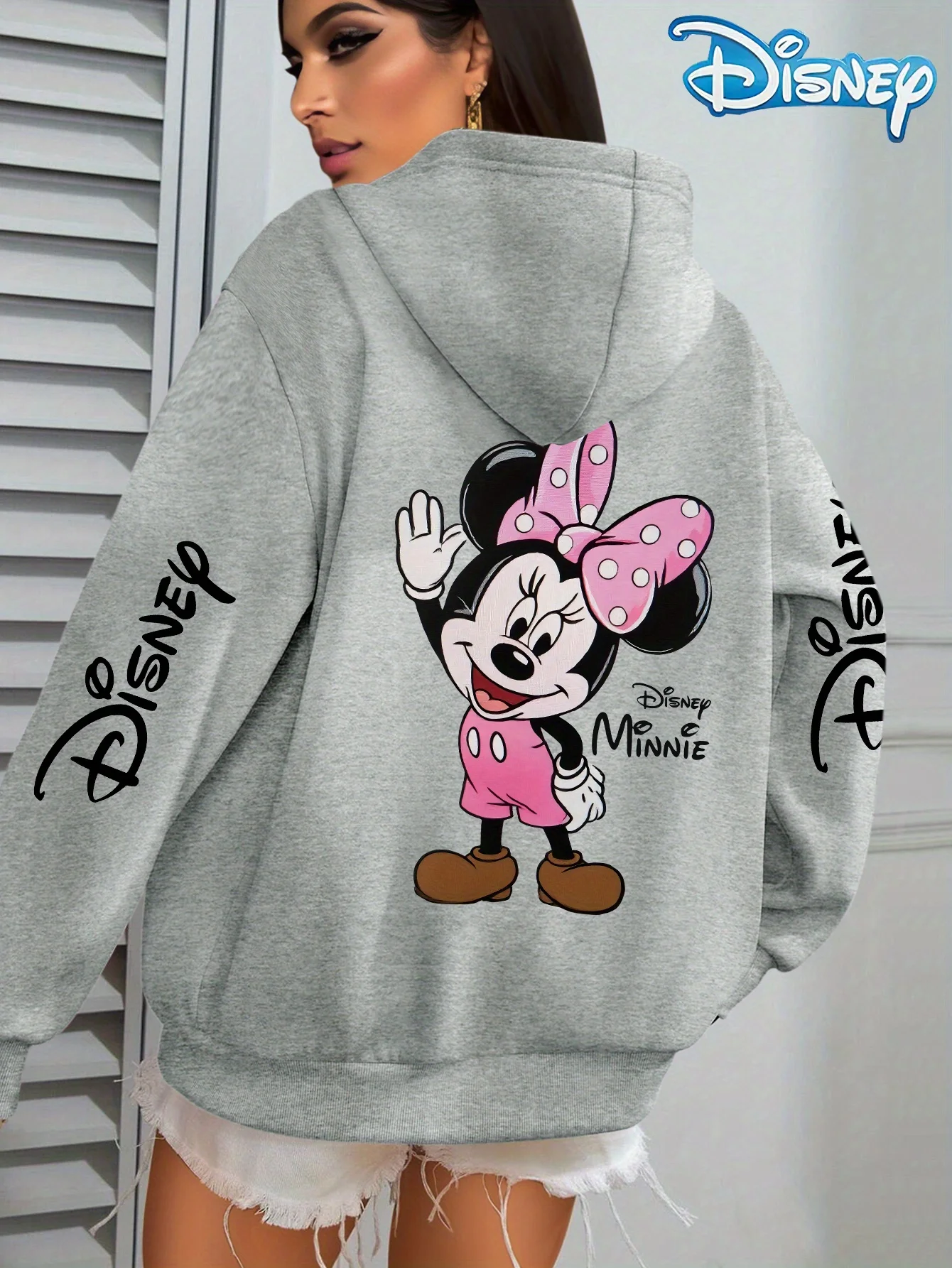 

Женские толстовки с капюшоном Disney Minnie Mouse, модная уличная одежда большого размера, толстовки унисекс, осенне-зимние флисовые повседневные универсальные