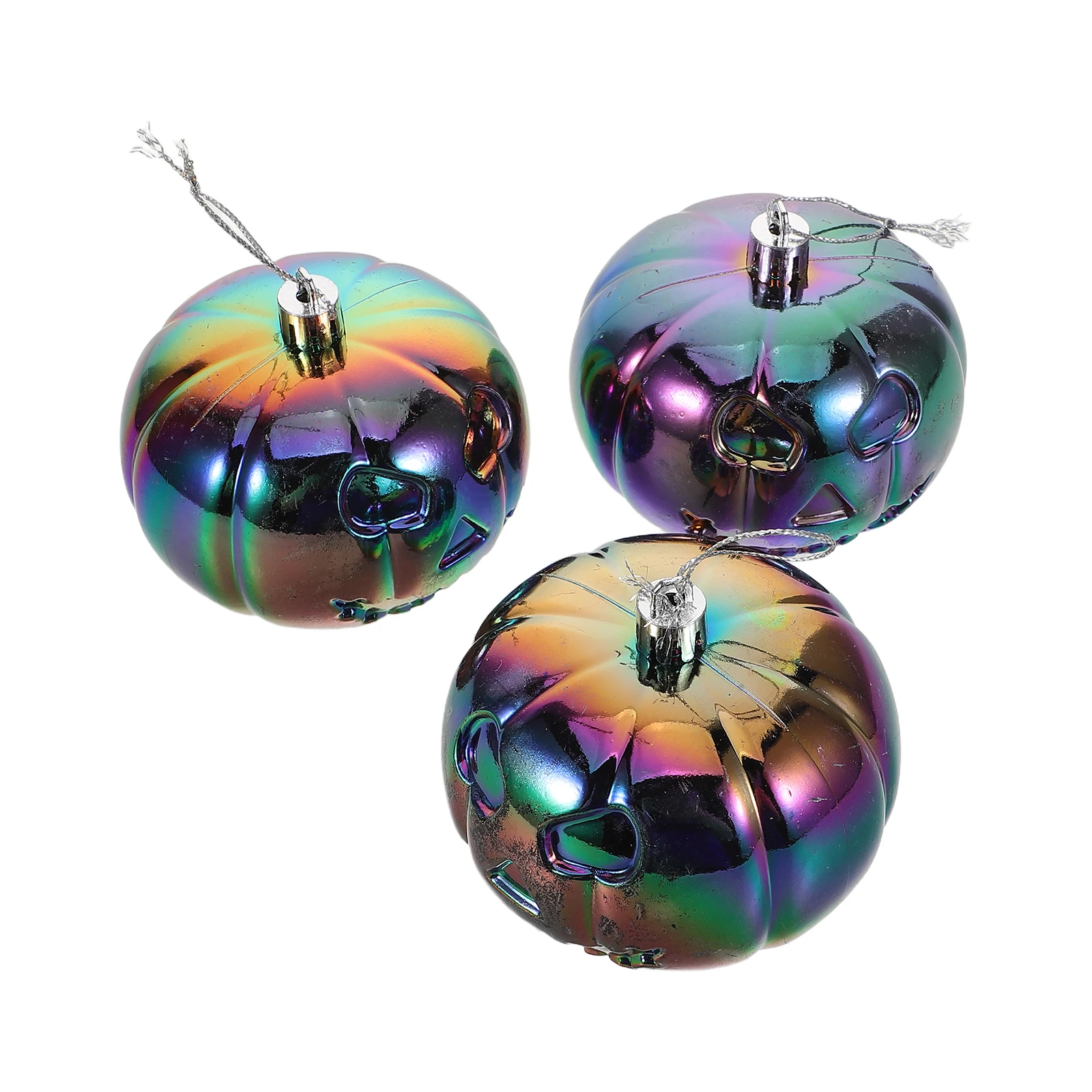 

3Pcs Pumpkin Decor Ball Iridescent Finish Lightweight Plastic Hanging Ornament for Fall Farmhouse Home Office Decor