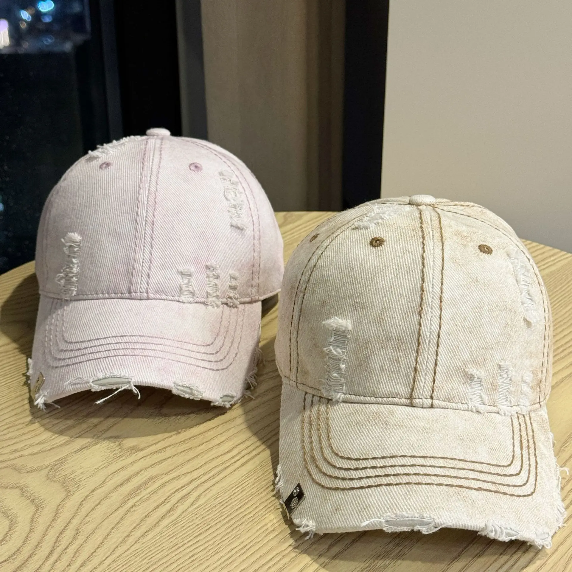 

Denim torn old baseball cap women's summer casual face small retro washed cap men's sunscreen versatile shade