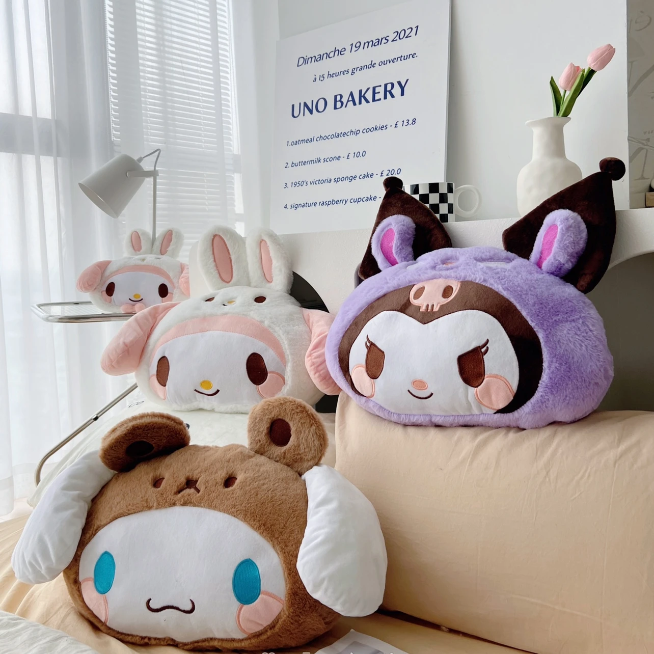 Very Cute Kuromi My Melody Cinnamoroll Headrest Back Cushion Kawaii Japanese Style Car Decoration Nap Pillow Blanket Girl