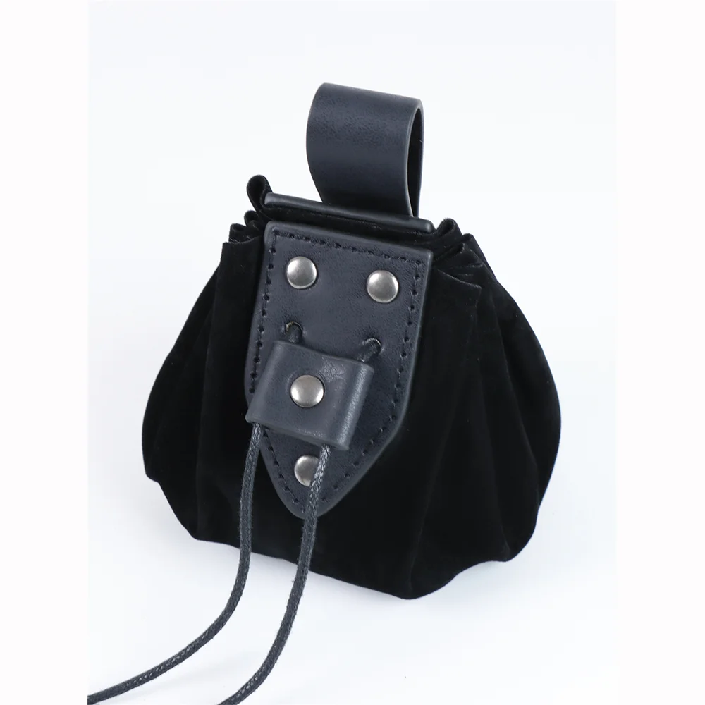 Vintage Medieval Faux Leather Coin Purse Drawstring Pouch for LARP Waist Bag Hanging Belt Coin Purse Cosplay Props