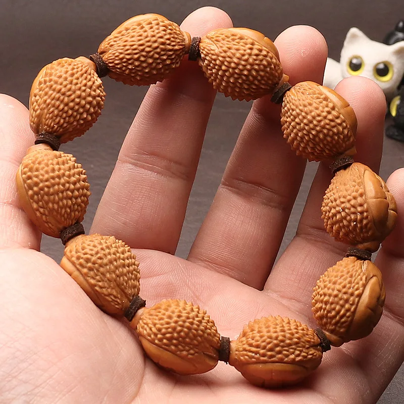 Single Circle Olive Pit Carved Bracelet Durian Design Oil Pit Handheld Bracelet for Men Women Gifts