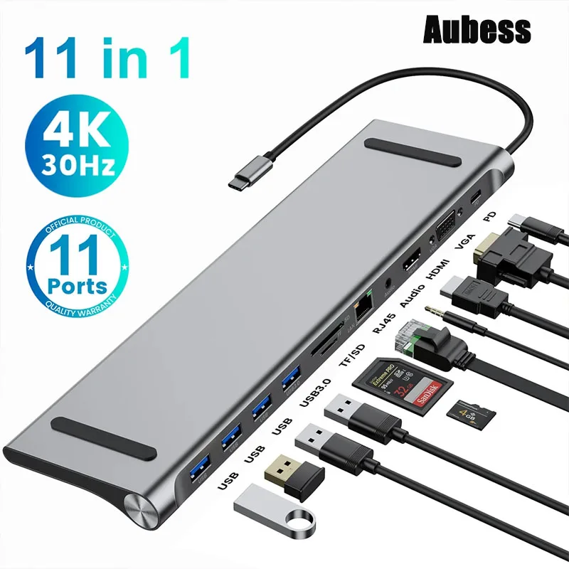 New USB Hub 11 In 1 USB C Hub 3.0 Splitter Multi-port Adapter Type C Laptop Stand 4K HDMI-Compatible RJ45 SD/TF VGA PD Macbook