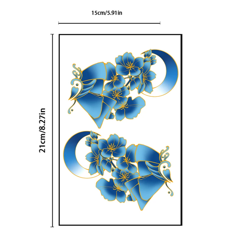 Blue Moon Flower Hip and Abdomen Sexy Design Temporary Sticker, Waterproof and Sweatproof, Colorful Realistic Tattoo.