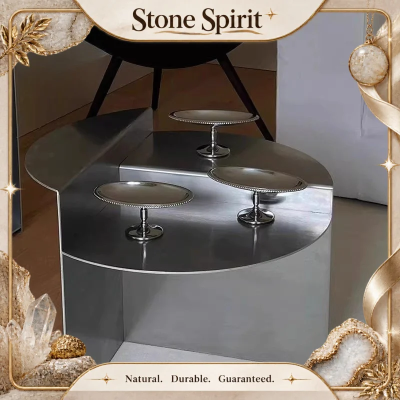 【Natural】Stainless Steel Side Table Corner Table Round Metal Coffee Table for Villa Model Room Living Room Bedroom