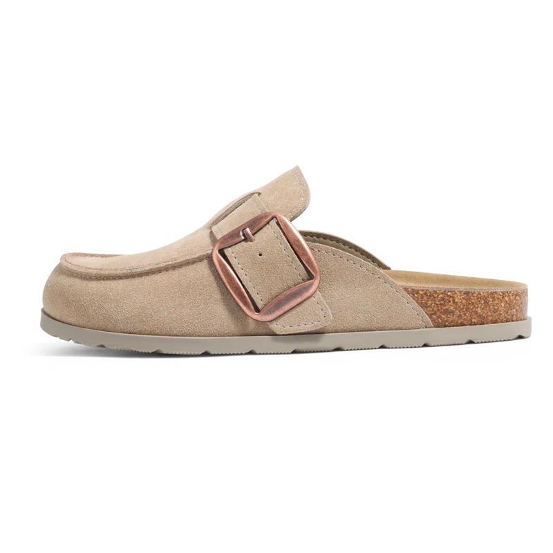 Litfun Genuine Suede Clogs Slippers For Women Cork Insole Sandals Leather Mules with Comfort Memory Foam and Adjustable Buckle view 6