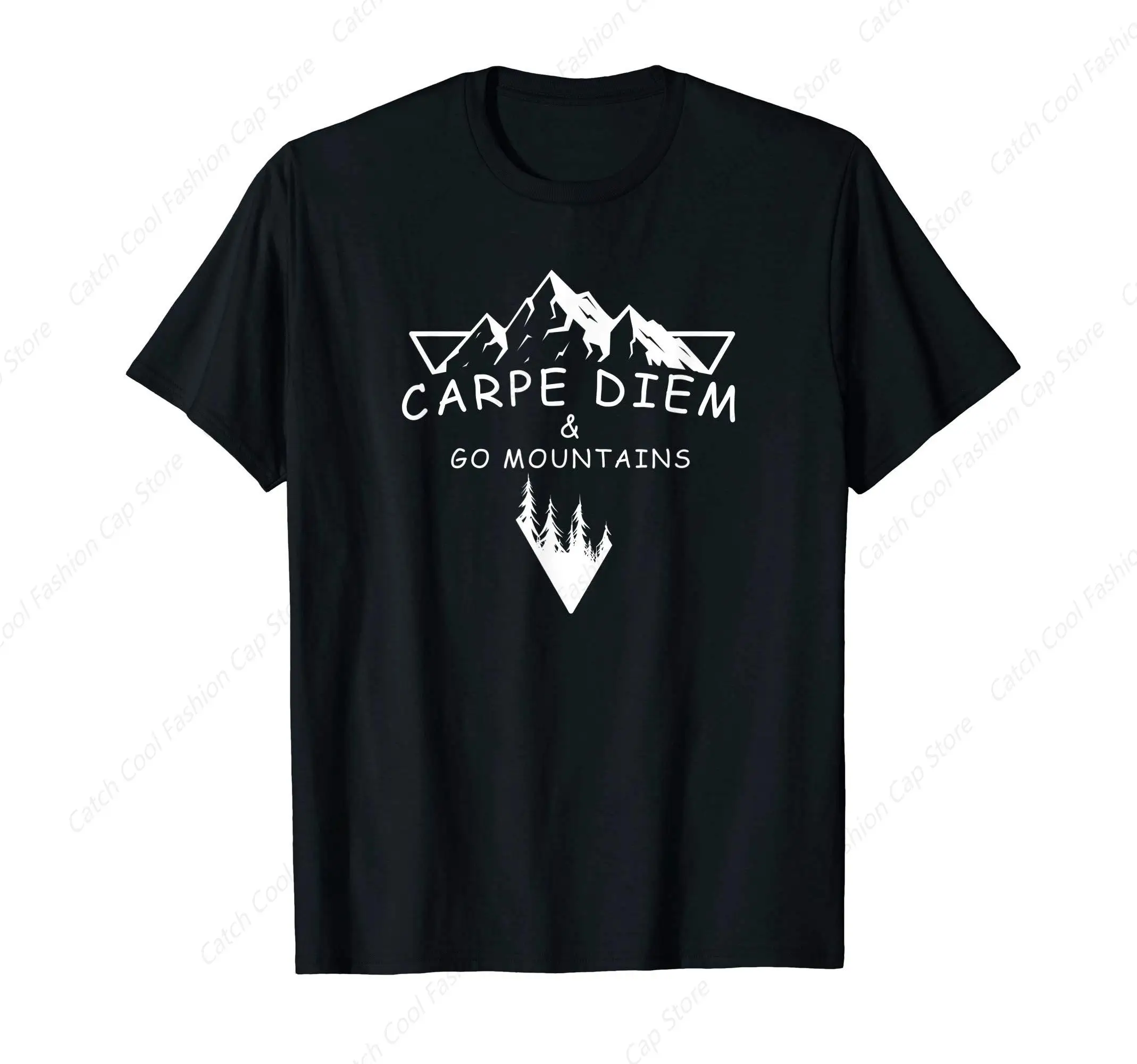 Carpe Diem and Go Mountains T-SHIRT Vintage Cotton Summer Streetwear New Trend Top Tee Gift for Men Fashion Crew Neck Daily