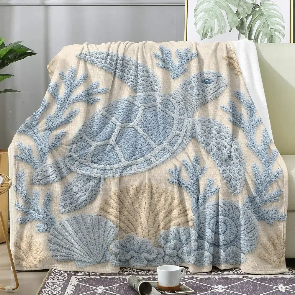 Coral Sea Star Turtle Modern Throw Soft Flannel Throw Blanket, Lightweight Breathable Summer Nap Blanket For Home Cozy Decor