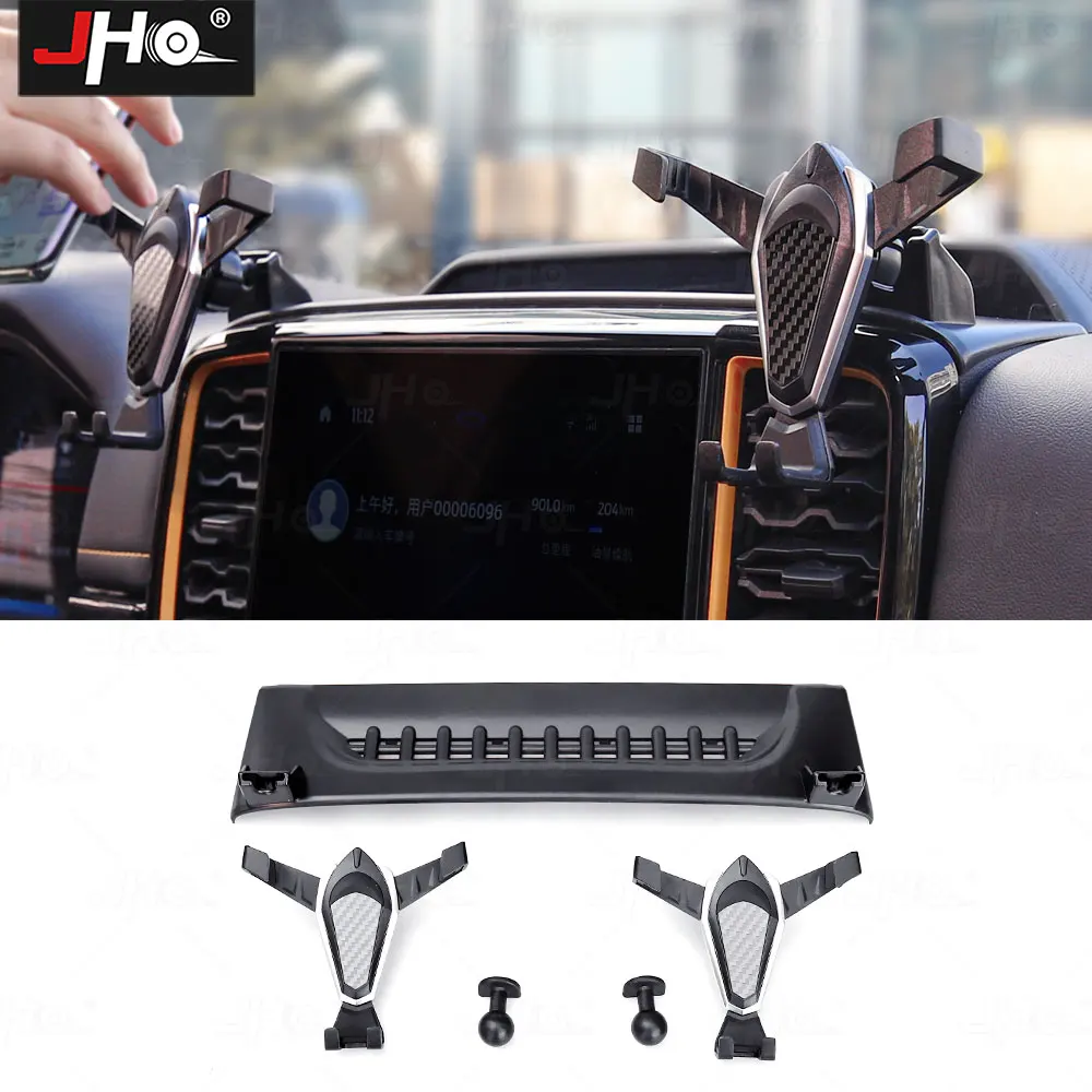 JHO Dual Phone Holder Mount for Ford Ranger 2023 2024, Windshield Dashboard Installed One Button Release Clamp for Truck