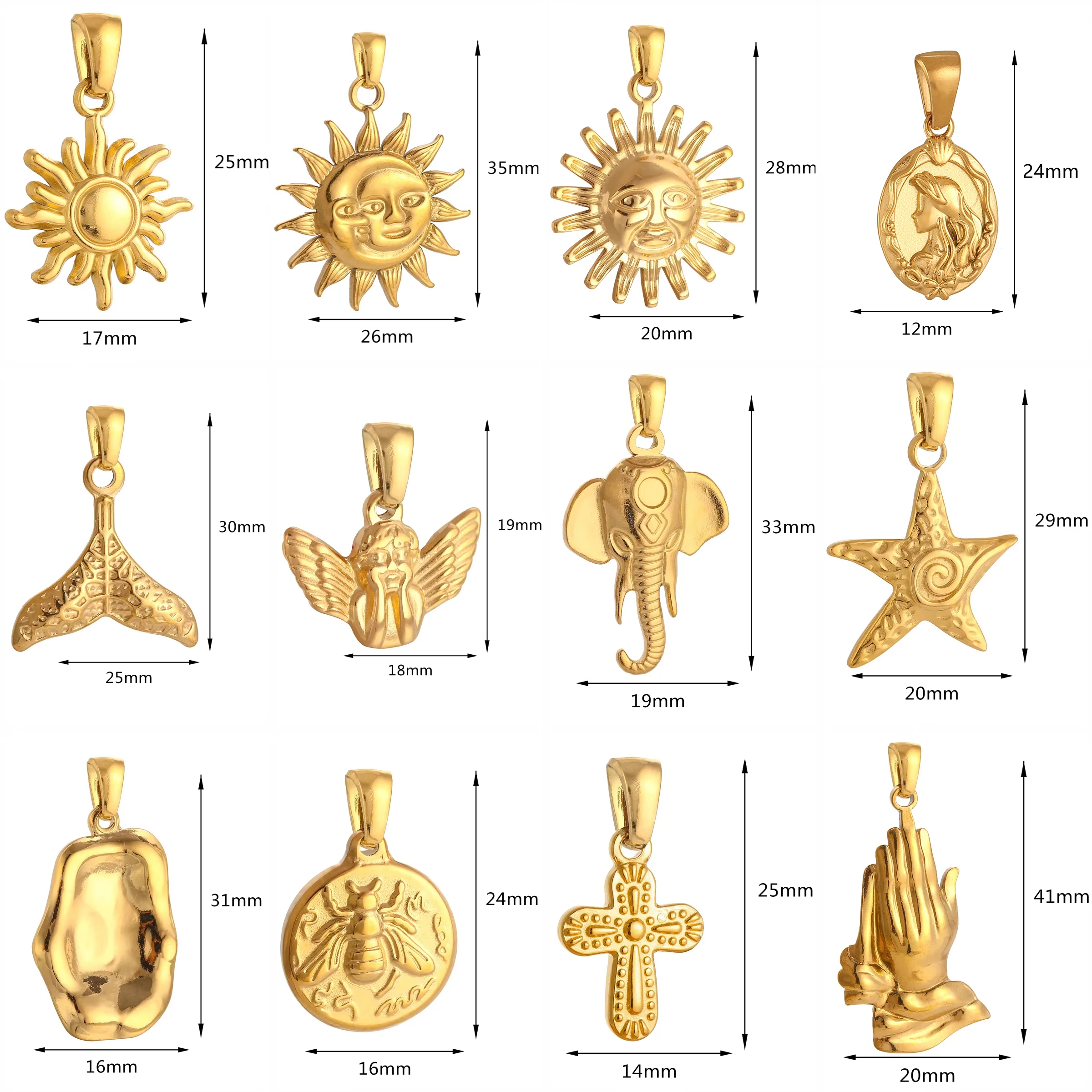 Sun/Cross/Whale Fish Tail/Starfish Charms for Jewelry Making Stainless Steel Animal Pendants Dangle Diy Necklace Supplies