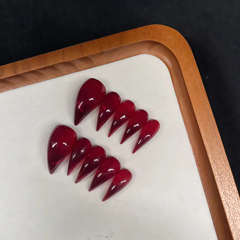 Long Stiletto Press On Nails, Glossy Transparent Burgundy Red Fake Nails, Gothic Blood Red Clear Almond False Nail Tips