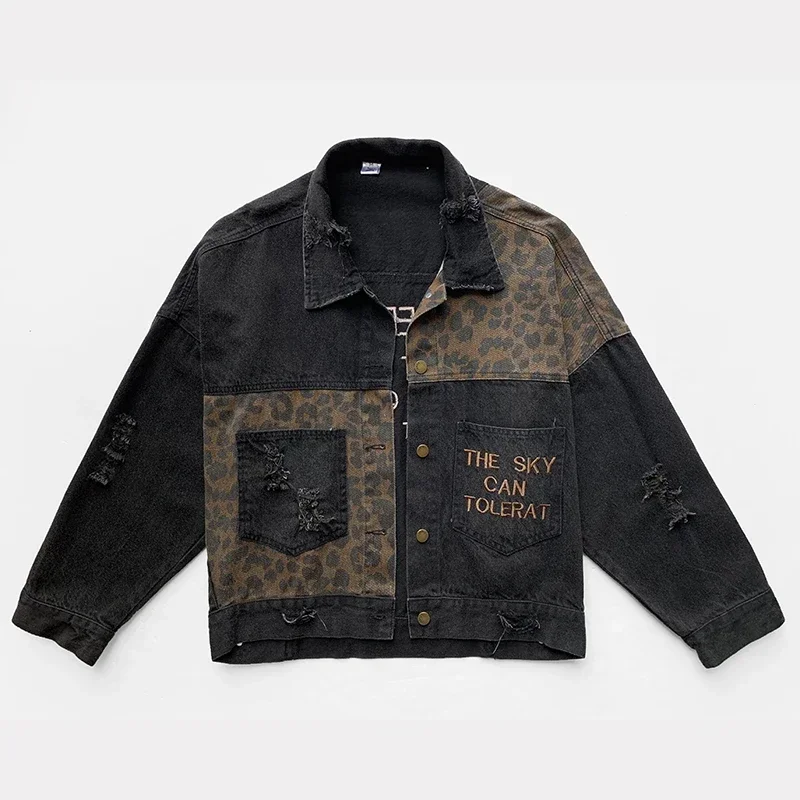 Picture 6: Hot 2025 Autumn Winter Denim Jacket Women Coat Letter Embroidery Leopard Patchwork Loose High Quality Female Jeans Jacket