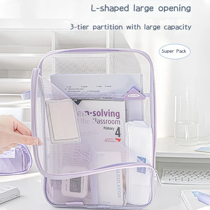 A4 L-Shaped Tutorial Bags Open Mesh Subject File Bag Student Examination Paper Material Storage Bag Large-Capacity File Folders
