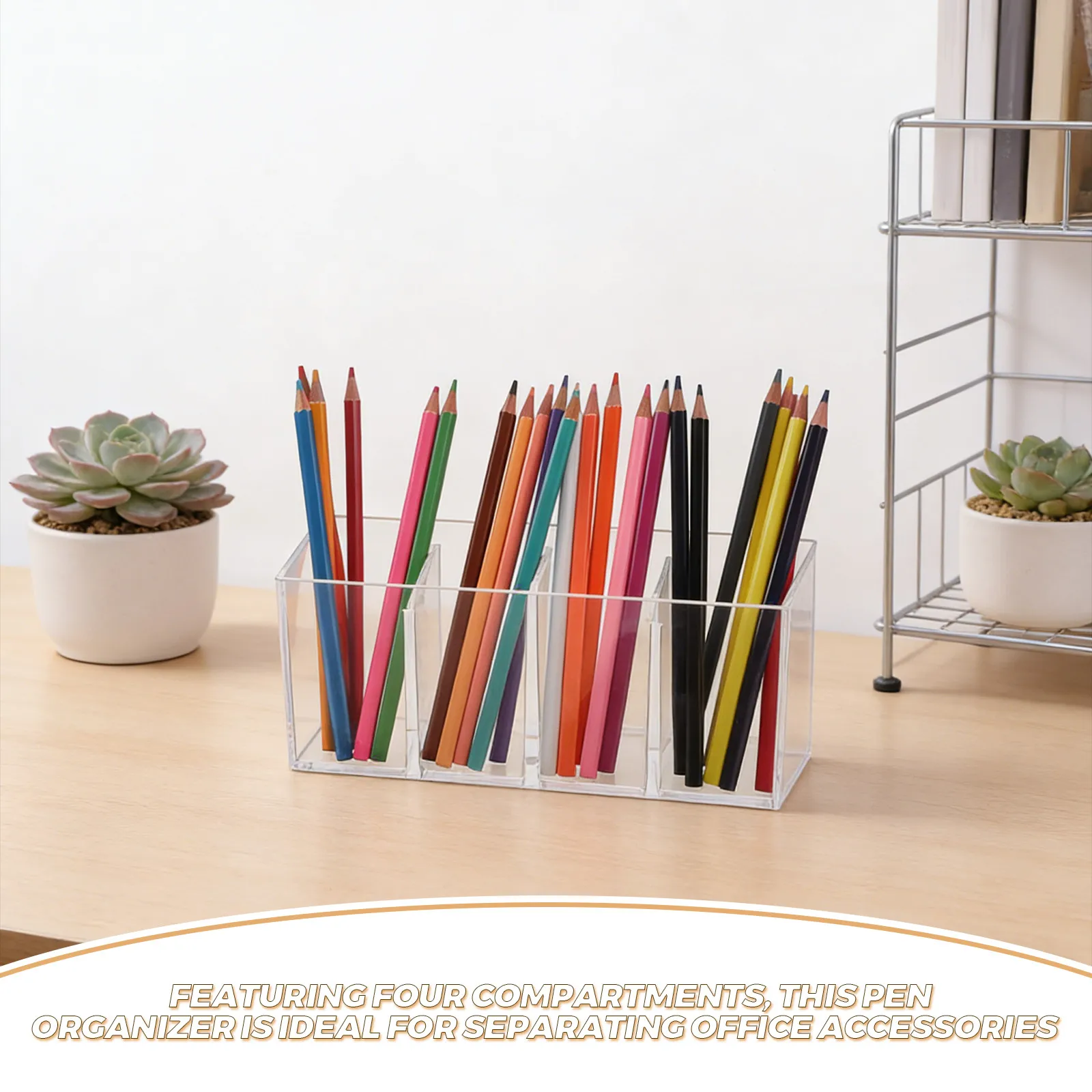 Transparent Acrylic Pen Organizer 4 Compartments Clear Desk Holder Pencil Marker Storage Multipurpose Stationery Holder
