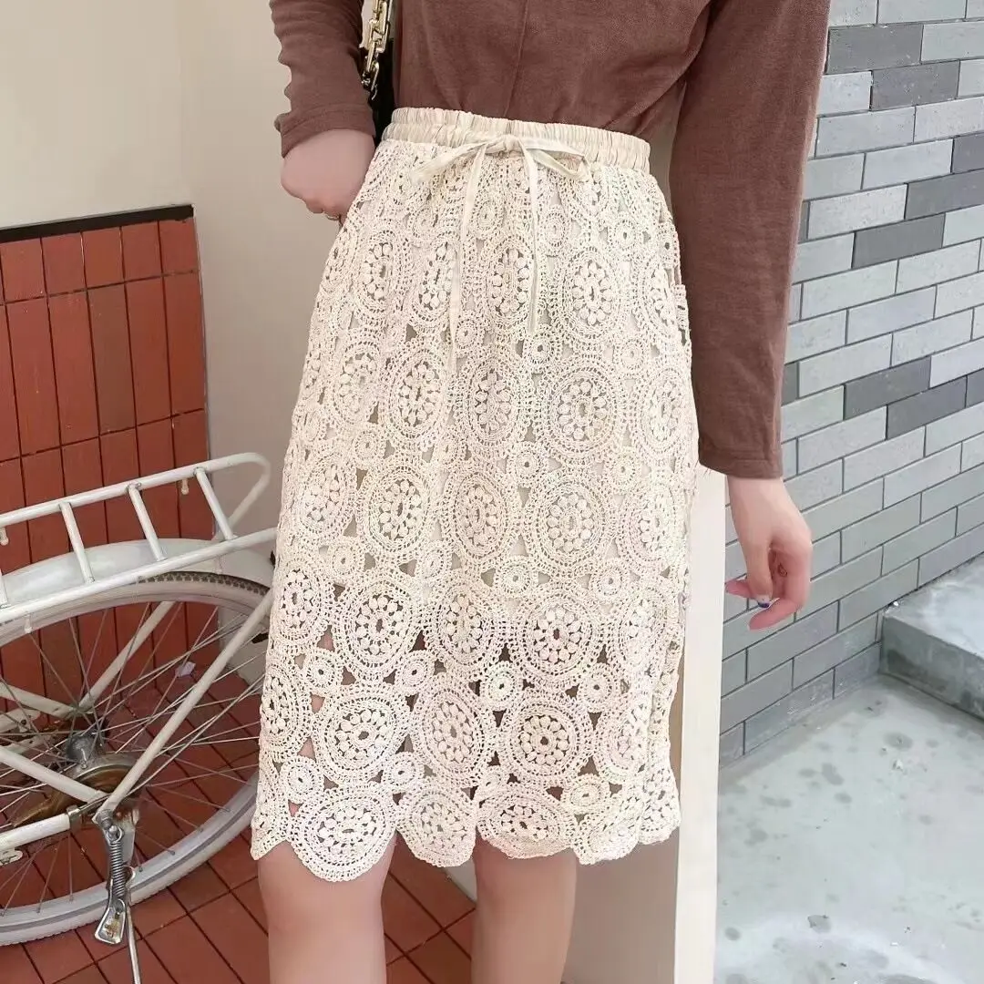 

hook hollow out lace skirts women summer holiday beach skirts women pencil skirt mujer faldas