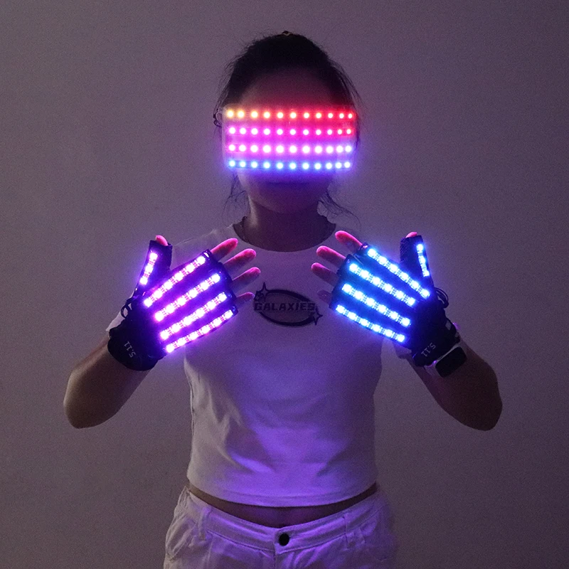 LED Gloves Glowing Glasses Light Up Glasses Rave Costume Decor DJ Dance Performances Luminous Props Halloween Decorati