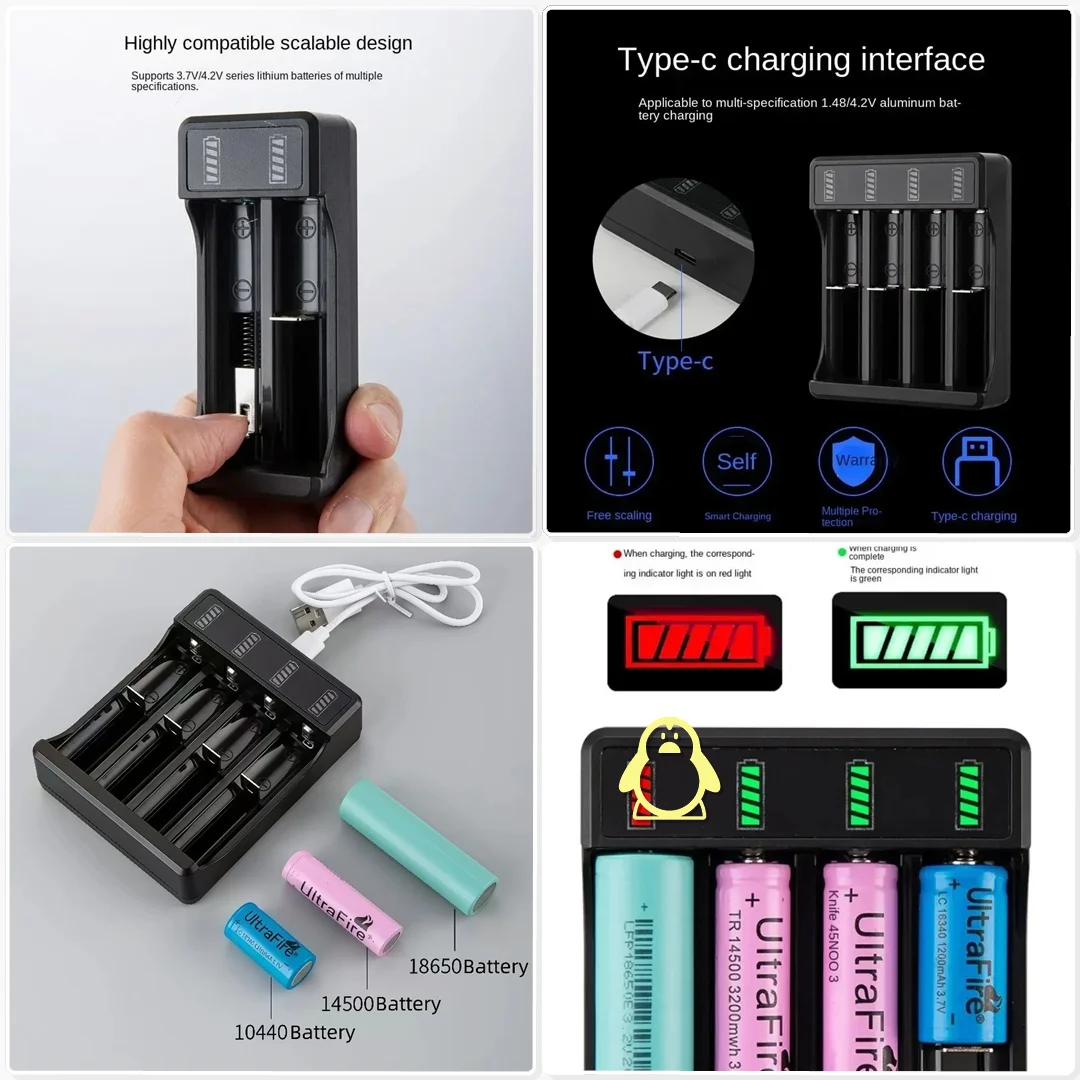 LED Rotating Light Smart Charger for 18650 21700 Lithium Battery Multi Slot Fast Charging Box Colorful Display