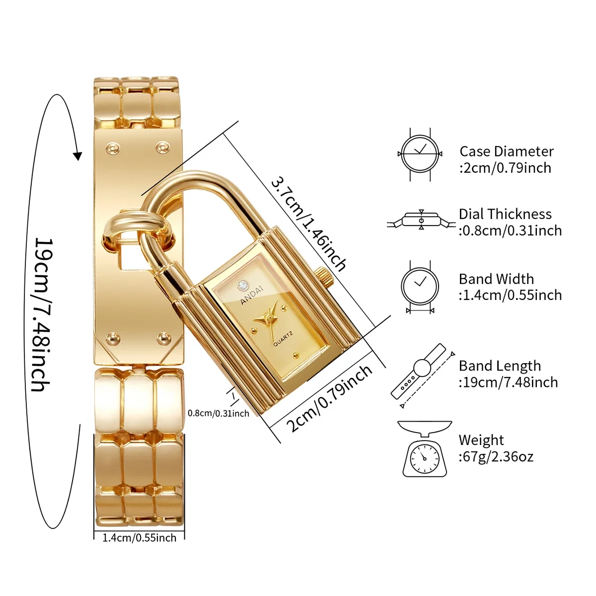Modische Damenuhr mit Schlossanhänger, Quarzwerk, goldenes Armband, Damen-Armbanduhr, Relogio Feminino (ohne Box) – Detail 21