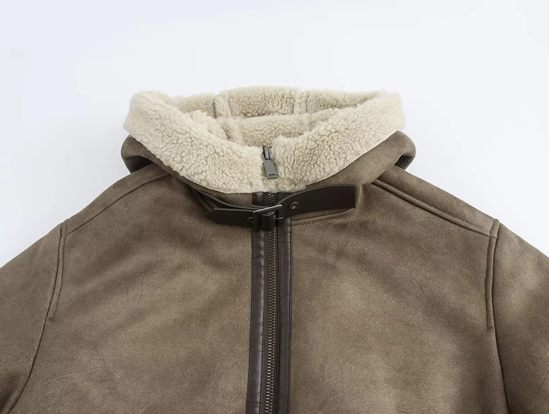 Abrigo con capucha para mujer, Parka gruesa de piel de oveja con cremallera, chaqueta de aviador, prendas de vestir femeninas, abrigo de doble cara, Invierno