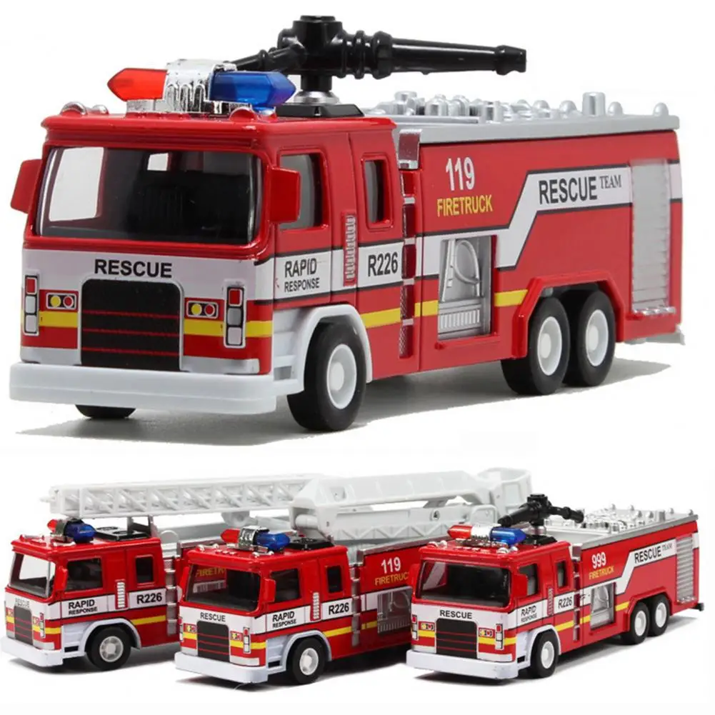 

Simulation Fire-Truck Toy with Music & Light Realistic Ladder Water Tank 1:32 Scale Miniature Vehicle Toy Ornament Plastic Worki