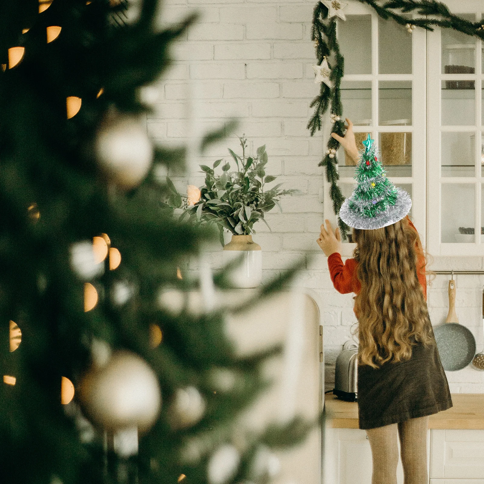 

Christmas Hat Decorations Festive Xmas Tree Caps Holiday Party Decor Stylish Nonwoven Glitter Xmas Hats