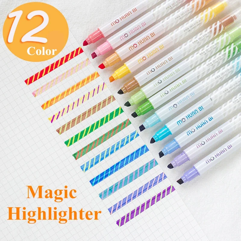 12 Pieces/Set Dual Ended Magic Highlighter Drawing Pen Discolored Marker Spot Liner Scrapbooking Art Supplies