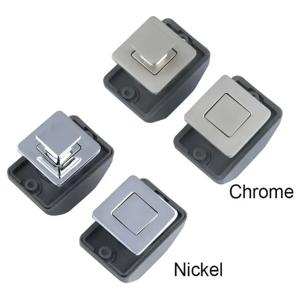 2pcs Hardware Cabinet Metal Push Button Latch Square RV Lock Button Catch For Caravan Boat Home Cabinet Drawer Latch