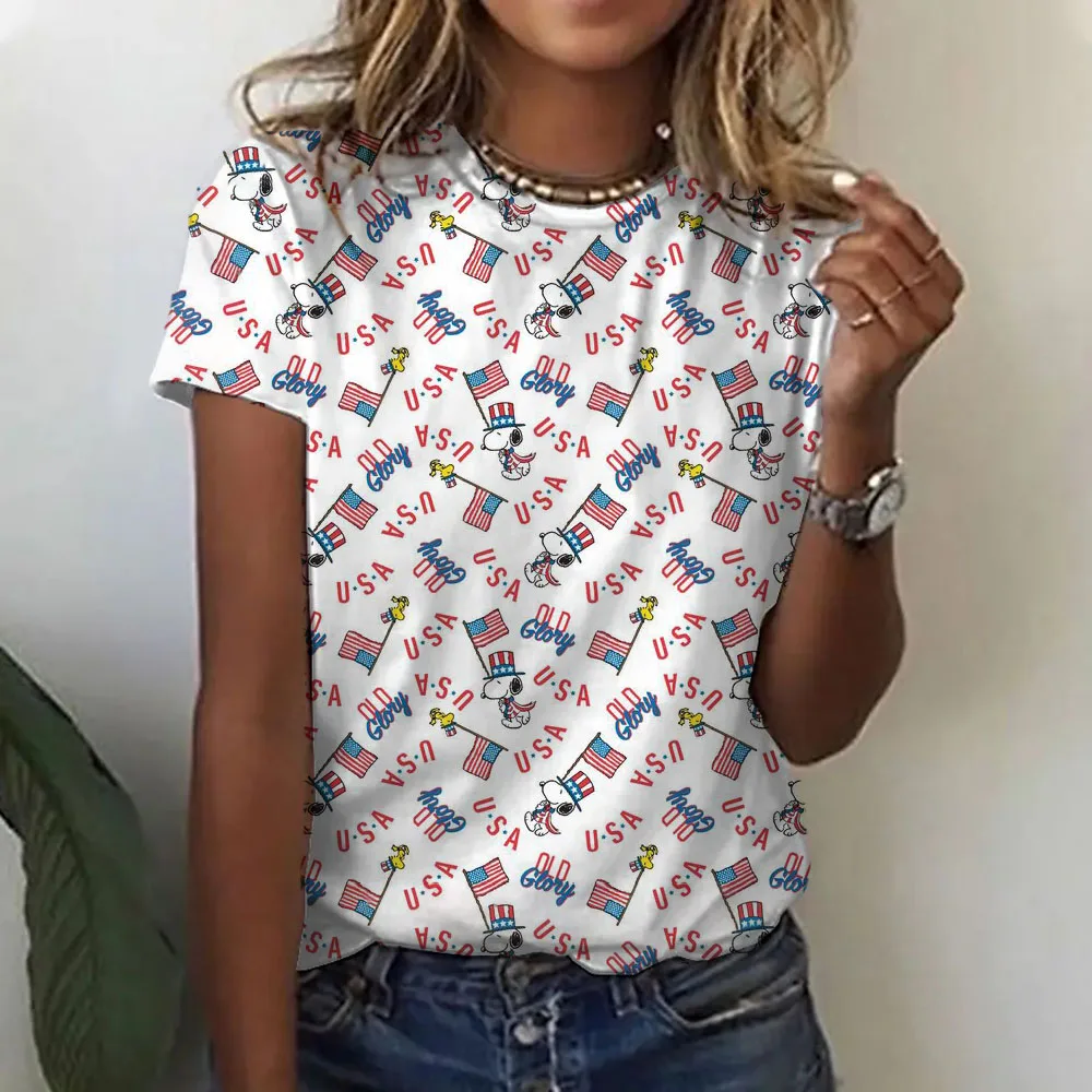 Fashion Snoopy Print Casual O-neck Top Tee Shirt Women Black White T-shirtWomen T Shirt Harajuku Short Sleeves T shirts