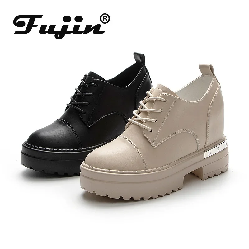 Fujin 9cm Women Boots Shoes Genuine Leather Heel Platform Wedge Autumn Autumn Women Casual Shoes Sneakers Slip On Slipony Booty